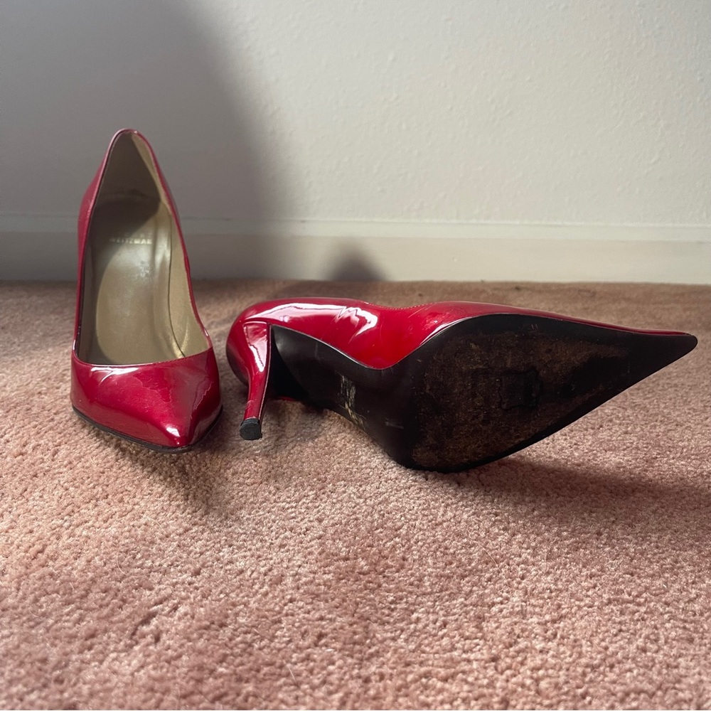 Stuart Weitzman Red Leather Pointed Toe Heel - image 2